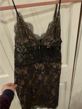 Victoria's Secret Black Lace Chemise with Sheer Insets